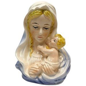 Relpo Madonna Head Vase Mother Mary Jesus Child Planter Vintage Japan